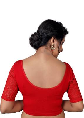 Women's Red Cotton Lycra Non Padded Stretchable Readymade Blouse 2