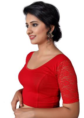 Women's Red Cotton Lycra Non Padded Stretchable Readymade Blouse 3