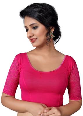 Women's Pink Cotton Lycra Non Padded Stretchable Readymade Blouse 1