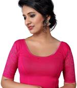Women's Pink Cotton Lycra Non Padded Stretchable Readymade Blouse