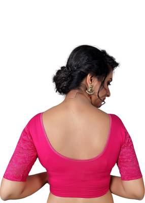 Women's Pink Cotton Lycra Non Padded Stretchable Readymade Blouse 2