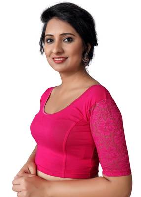 Women's Pink Cotton Lycra Non Padded Stretchable Readymade Blouse 3