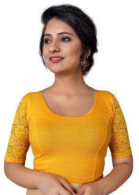 Women's Yellow Cotton Lycra Non Padded Stretchable Readymade Blouse 1