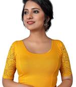Women's Yellow Cotton Lycra Non Padded Stretchable Readymade Blouse