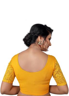Women's Yellow Cotton Lycra Non Padded Stretchable Readymade Blouse 2
