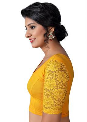 Women's Yellow Cotton Lycra Non Padded Stretchable Readymade Blouse 3