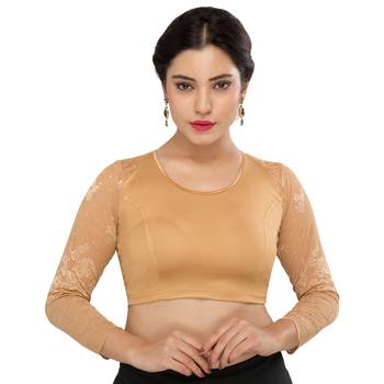 Women's Gold Shimmer Non Padded Stretchable Readymade Blouse 1