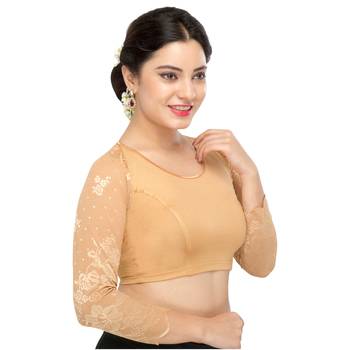 Women's Gold Shimmer Non Padded Stretchable Readymade Blouse 3