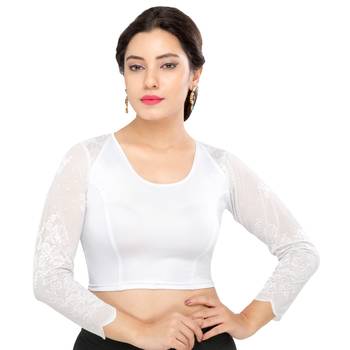 Women's Silver Shimmer Non Padded Stretchable Readymade Blouse 1