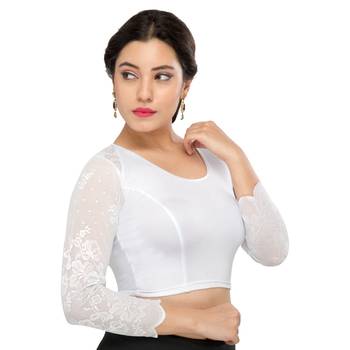 Women's Silver Shimmer Non Padded Stretchable Readymade Blouse 3