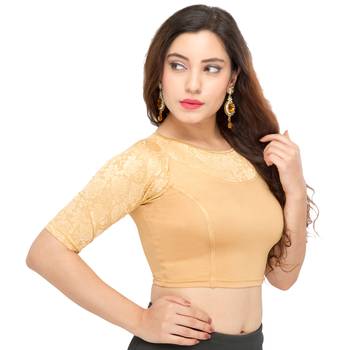Women's Gold Shimmer Non Padded Stretchable Readymade Blouse 3