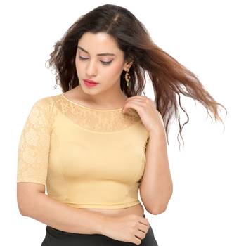 Women's Light Gold Shimmer Non Padded Stretchable Readymade Blouse 1