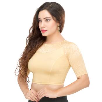 Women's Light Gold Shimmer Non Padded Stretchable Readymade Blouse 3
