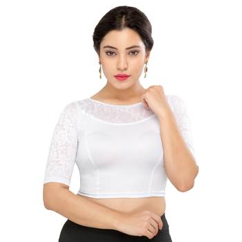 Women's Silver Shimmer Non Padded Stretchable Readymade Blouse 1
