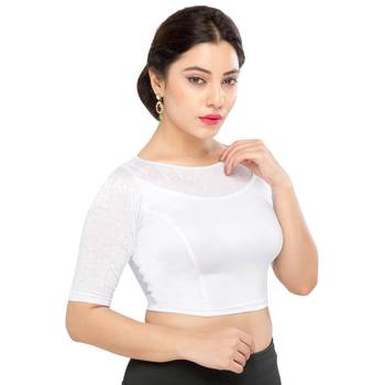 Women's Silver Shimmer Non Padded Stretchable Readymade Blouse 3