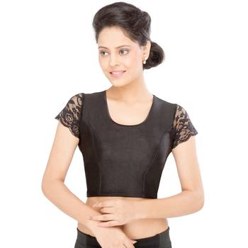 Women's Black Shimmer Non Padded Stretchable Readymade Blouse 1