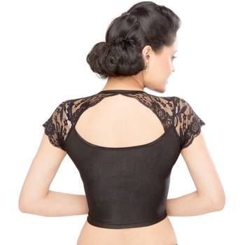 Women's Black Shimmer Non Padded Stretchable Readymade Blouse 2