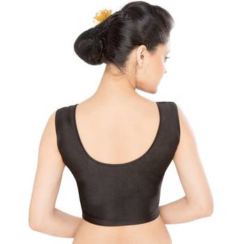 Women's Black Cotton Lycra Non Padded Stretchable Readymade Blouse 2