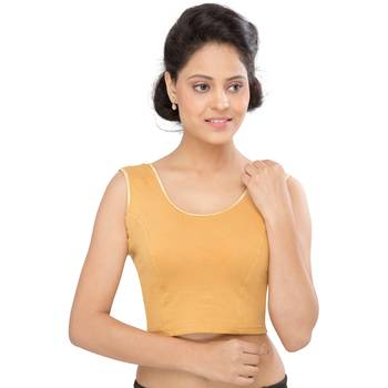 Women's Gold Cotton Lycra Non Padded Stretchable Readymade Blouse 1