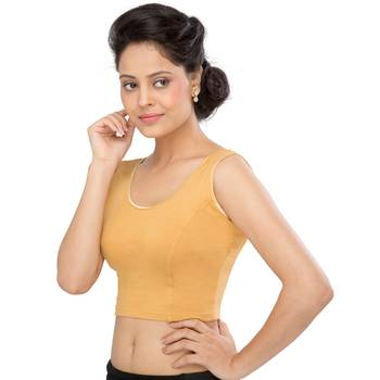 Women's Gold Cotton Lycra Non Padded Stretchable Readymade Blouse 3