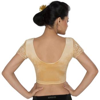 Women's Gold Velvet Non Padded Stretchable Readymade Blouse 2