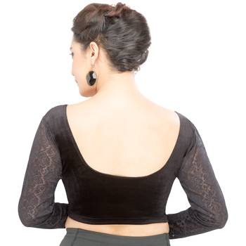 Women's Black Velvet Non Padded Stretchable Readymade Blouse 2