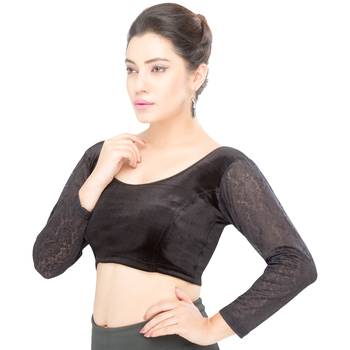 Women's Black Velvet Non Padded Stretchable Readymade Blouse 3