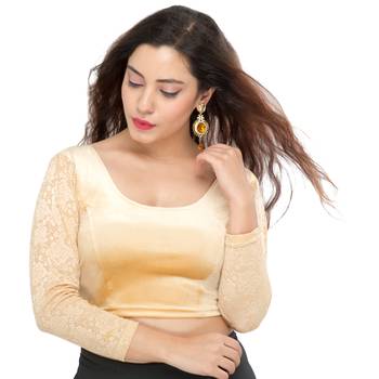 Women's Gold Velvet Non Padded Stretchable Readymade Blouse 1