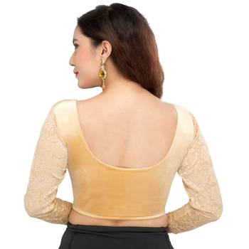 Women's Gold Velvet Non Padded Stretchable Readymade Blouse 2