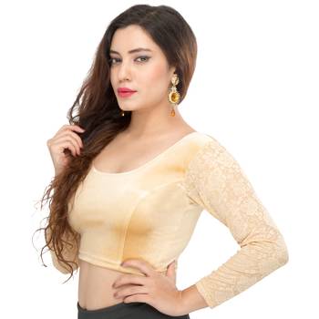 Women's Gold Velvet Non Padded Stretchable Readymade Blouse 3