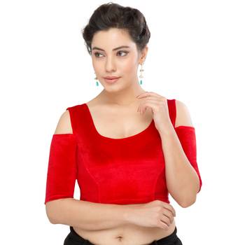 Women's Red Velvet Non Padded Stretchable Readymade Blouse 1