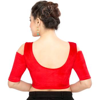 Women's Red Velvet Non Padded Stretchable Readymade Blouse 2