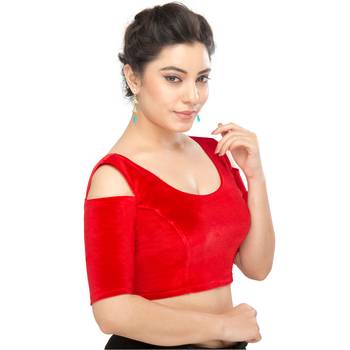 Women's Red Velvet Non Padded Stretchable Readymade Blouse 3