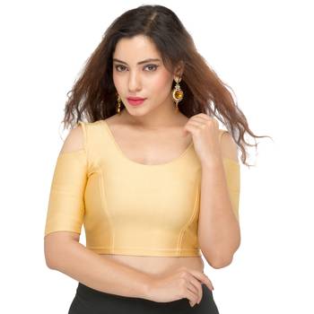 Women's Gold Nylon Non Padded Stretchable Readymade Blouse 1