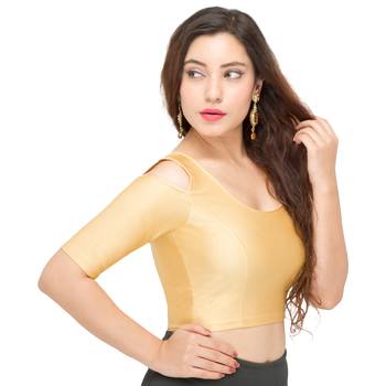 Women's Gold Nylon Non Padded Stretchable Readymade Blouse 3