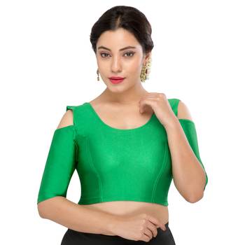 Women's Green Nylon Non Padded Stretchable Readymade Blouse 1