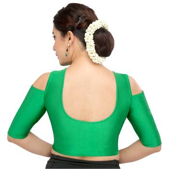 Women's Green Nylon Non Padded Stretchable Readymade Blouse 2