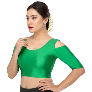 Women's Green Nylon Non Padded Stretchable Readymade Blouse 3