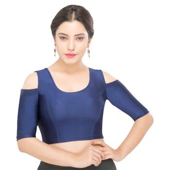 Women's 0Vy Blue Nylon Non Padded Stretchable Readymade Blouse 1