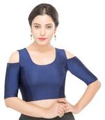 Women's 0Vy Blue Nylon Non Padded Stretchable Readymade Blouse