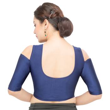 Women's 0Vy Blue Nylon Non Padded Stretchable Readymade Blouse 2