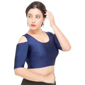 Women's 0Vy Blue Nylon Non Padded Stretchable Readymade Blouse 3