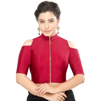 Women's Maroon Nylon Non Padded Stretchable Readymade Blouse 1