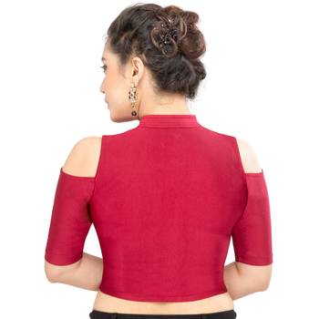 Women's Maroon Nylon Non Padded Stretchable Readymade Blouse 2