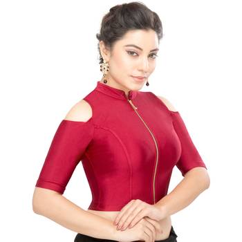 Women's Maroon Nylon Non Padded Stretchable Readymade Blouse 3