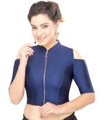 Women's 0Vy Blue Nylon Non Padded Stretchable Readymade Blouse