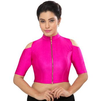 Women's Pink Nylon Non Padded Stretchable Readymade Blouse 1