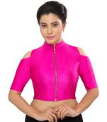 Women's Pink Nylon Non Padded Stretchable Readymade Blouse
