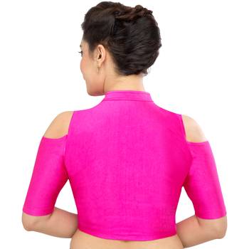 Women's Pink Nylon Non Padded Stretchable Readymade Blouse 2