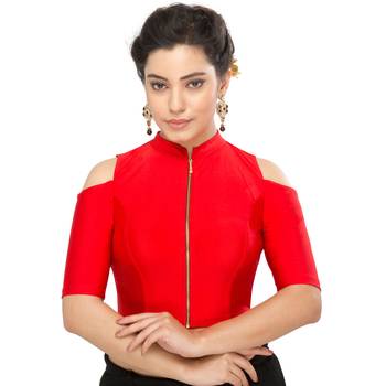 Women's Red Nylon Non Padded Stretchable Readymade Blouse 1